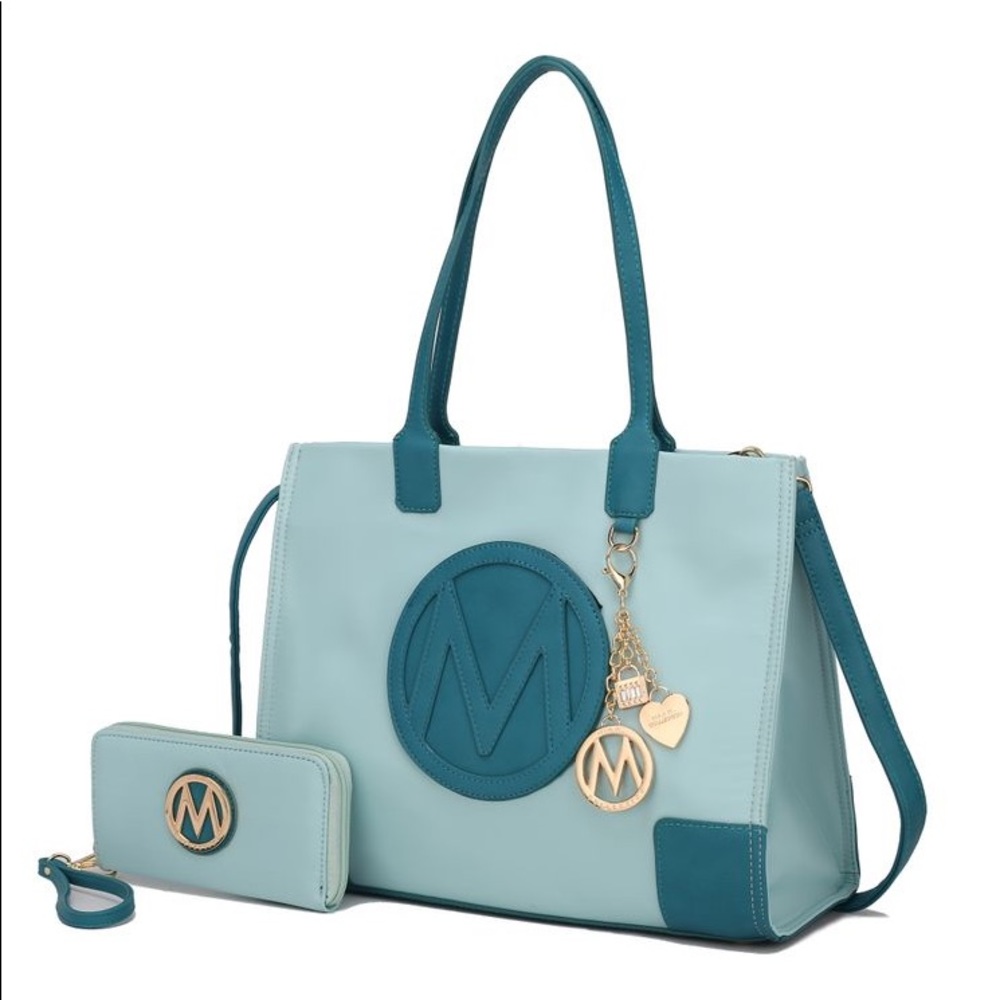 New Mia K Louise Tote and Wallet Set in Blue Turquoise